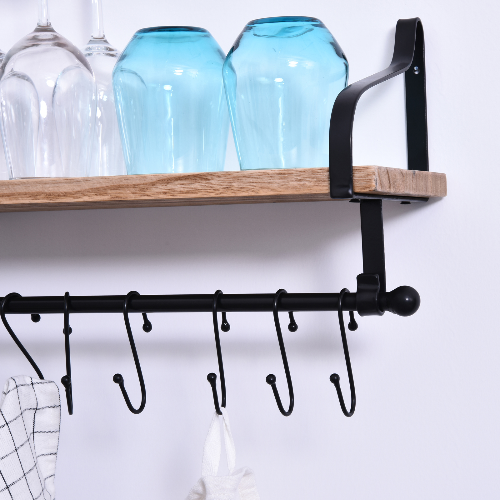 HOMCOM 21x48cm en Estante de Pared Y Riel 8 Unidad Gancho Marco de